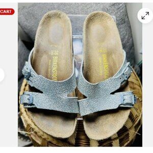 Birkenstock Sandals Womens EU 38 US 7-7.5 Shakina Silver Leather Buckle